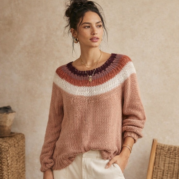 lola Sweaters - Lola Devon Multicolor Stripe Open Knit Crochet Sweater Medium